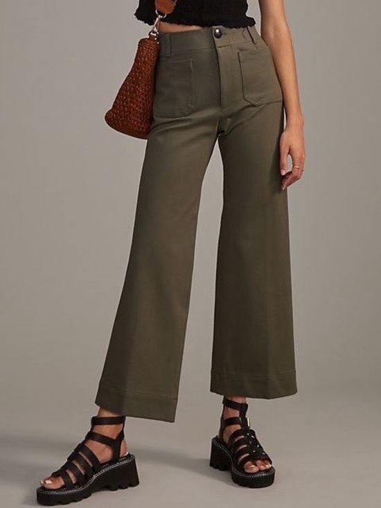 Maeve Pants - Anthropologie Maeve The Collette Wide Leg Pointe Crop Pants Green